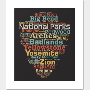 US National Parks Arrowhead Word List Cloud Camping Hiking Retro Posters and Art